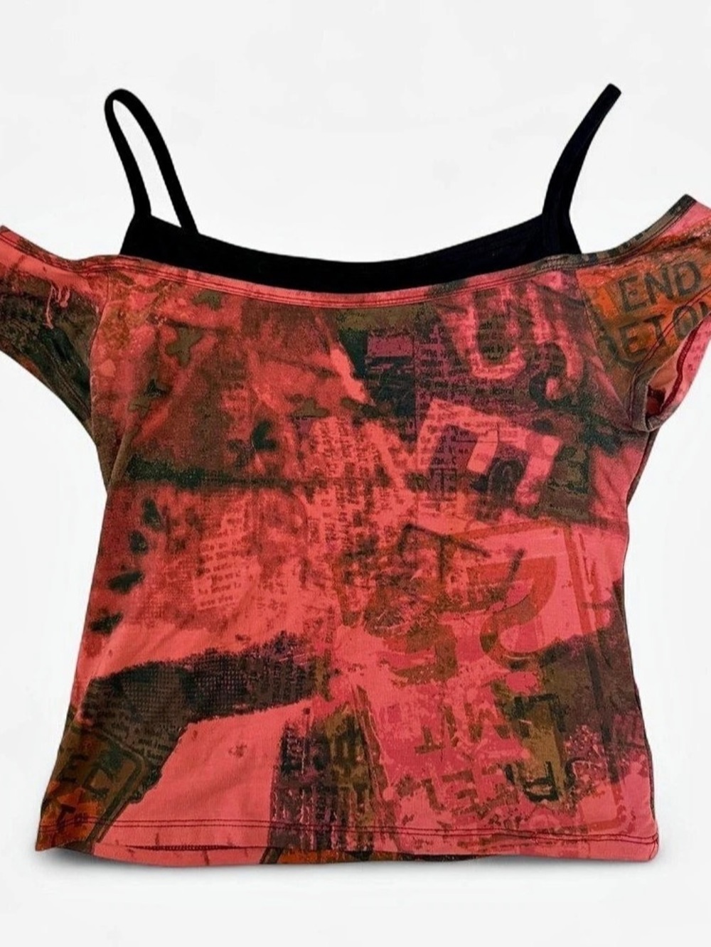 Silence + Noise Abstract Cold-Shoulder Crop Top L